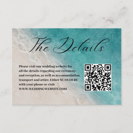 QR-code voor blauwe oceaanstrand Informatiekaartje (Voorkant)