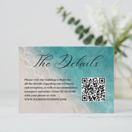 QR-code voor blauwe oceaanstrand Informatiekaartje (Staand voorkant)