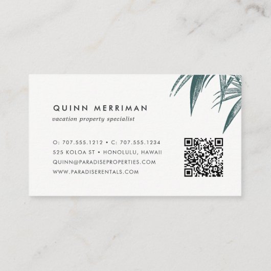 QR-code voor tropische palmschijfjes Visitekaartje (Achterkant)
