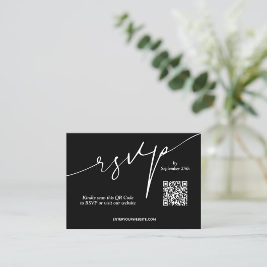 QR-code voor zwarte en witte bruiloft Informatiekaartje (Staand voorkant)