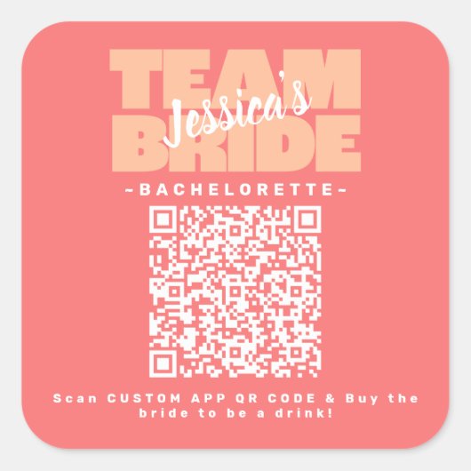 QR Code vrijgezellenfeest Drink Kopen Team Bruid P Vierkante Sticker (Voorkant)