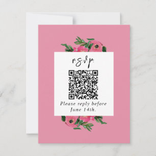 QR Code Waterverf Anemone Pink Weddenschap RSVP Kaartje