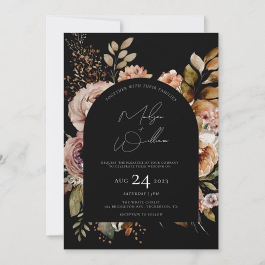 QR Code Waterverf Bloemen Boho Fall Bruiloft Kaart (Voorkant)