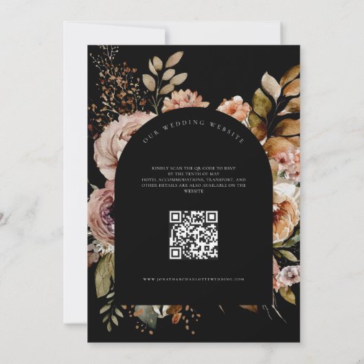 QR Code Waterverf Bloemen Boho Fall Bruiloft Kaart (Achterkant)