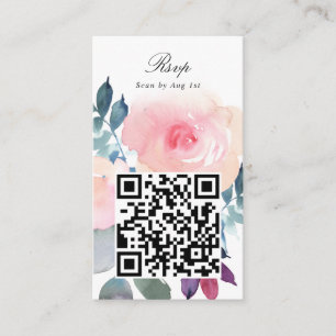 QR Code Waterverf Blush Pink Floral Website RSVP Informatiekaartje
