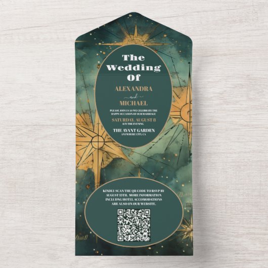 QR Code  Waterverf Hemelse bruiloft All In One Uitnodiging (Binnen)