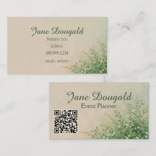 QR Code Waterverf Pastel Botanische Groenelementen Visitekaartje