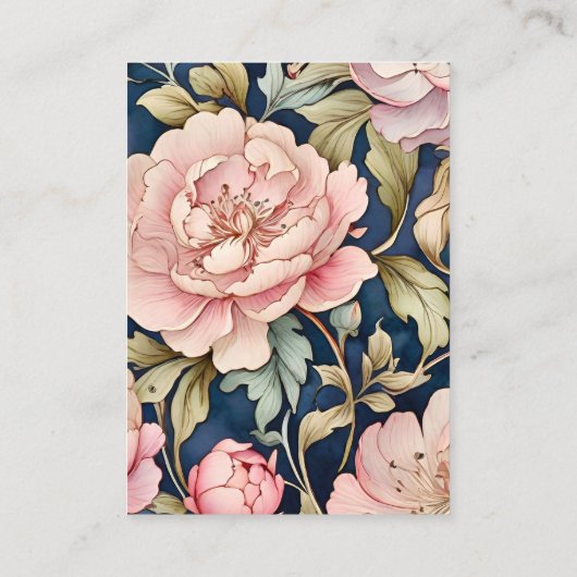 QR Code Waterverf Roze Pioen Art Nouveau Bruiloft Informatiekaartje (Achterkant)