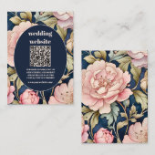 QR Code Waterverf Roze Pioen Art Nouveau Bruiloft Informatiekaartje (Voorkant / Achterkant)