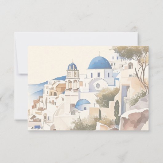 QR Code Waterverf Santorini Bestemmingsbruiloft RSVP Kaartje (Achterkant)