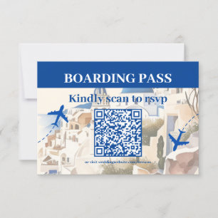 QR Code Waterverf Santorini Bestemmingsbruiloft RSVP Kaartje