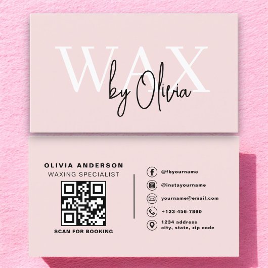 QR Code Wax Specialist Esthetician Blush Pink Visitekaartje