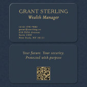 QR Code Wealth Manager Navy Blue Gold  Visitekaartje