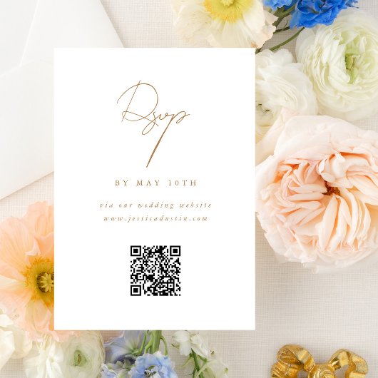 QR-code Website legant minimalistisch script goud RSVP Kaartje