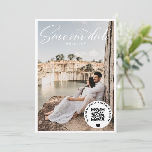 QR Code Weddenschap Website Foto Opslaan Datum Save The Date (Staand voorkant)
