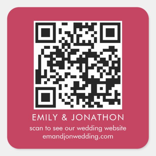 QR Code Weddenschap Website Namen Magenta Vierkante Sticker (Voorkant)