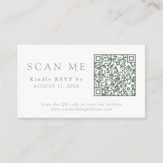 QR Code & Weddenschap Website Sage Green Wedding R Informatiekaartje (Voorkant)