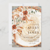 QR Code Wedding Invitation Boho Pampas Wood Slice  (Devant)