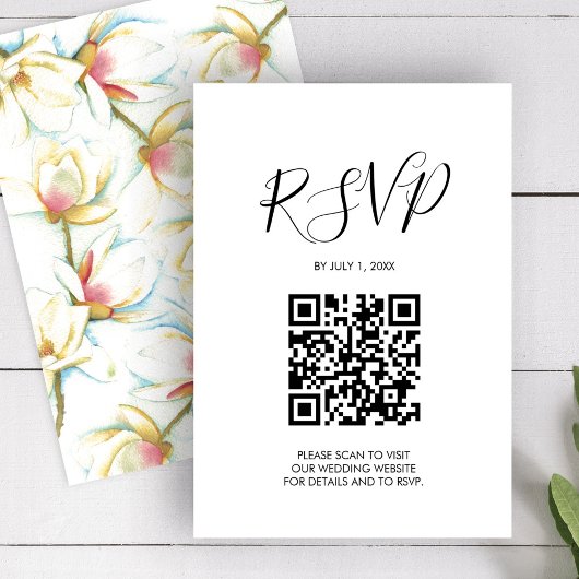 QR code Wedding RSVP Floral Enclosure Kaart