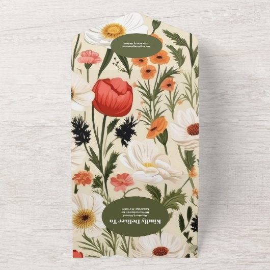 QR Code Whimsical Wildflower Meadow Bruiloft All In One Uitnodiging (Buitenkant)