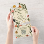 QR Code Whimsical Wildflower Meadow Bruiloft All In One Uitnodiging (Afscheurbaar)
