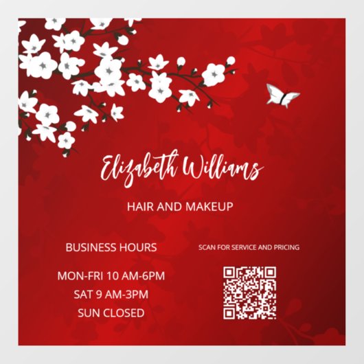 QR-code | White Cherry Blossom Red Raamsticker (Vel)