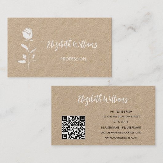 QR Code White Line Art over kraftpapier Visitekaartje (Voorkant / Achterkant)