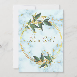 QR-code White Marble Baby Girl Shower Notitiekaartje