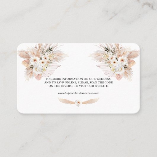 QR Code White Rose Pampas Grass Weddenschap Websit Visitekaartje (Voorkant)