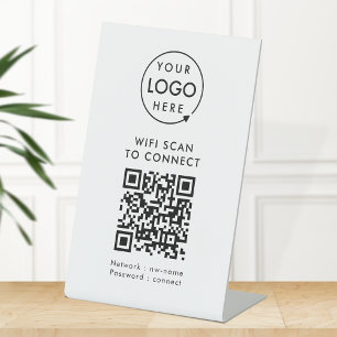 QR-code Wifi   Business Logo Scan to Connect Reclamebord Met Voetstuk