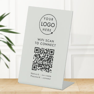 QR-code Wifi   Grijze zakelijke Logo internetverbi Reclamebord Met Voetstuk