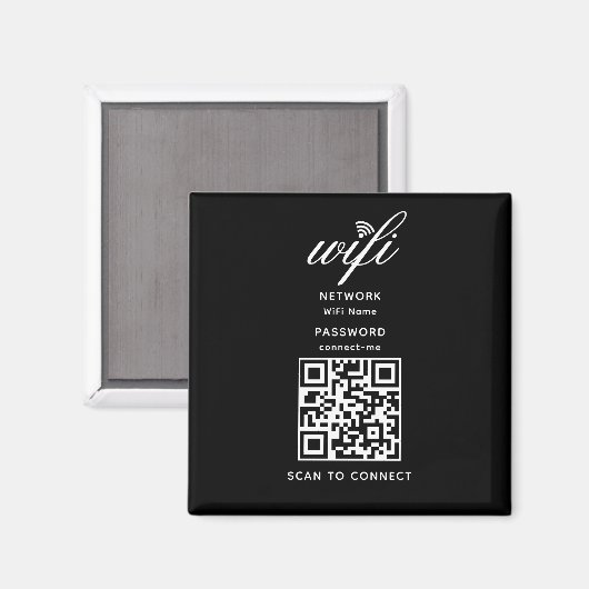 QR Code Wifi Internet Wachtwoord Zwart Magneet (Voorkant / Achterkant)