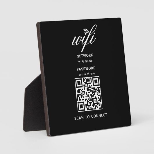 QR Code Wifi Mot de passe Internet Noir Plaque (Recto)