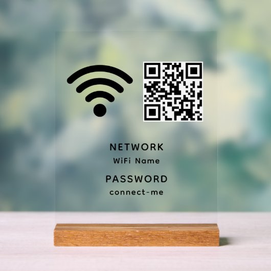 QR Code Wifi Wachtwoord en Netwerk Gepersonaliseer Acryl Bord (Neutraal)