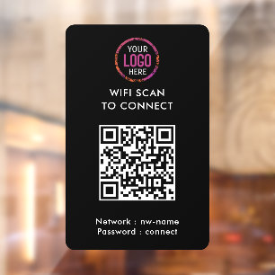 QR Code Wifi Zwart Zakelijk Logo Scan om te Verb Raamsticker