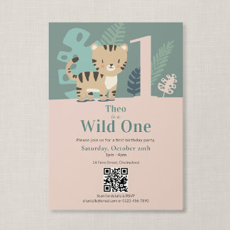 QR Code Wild One Jungle Tijger Eerste Verjaardag Kaart
