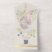 QR Code Wildflower Photo Wedding All In One Uitnodiging (Binnen)