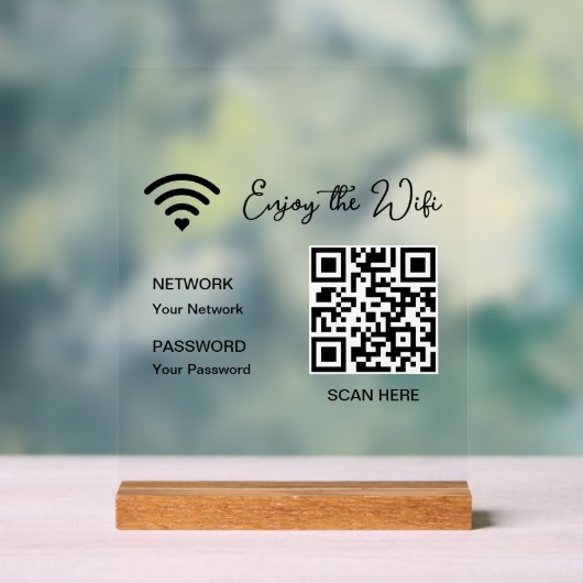 QR Code Wit Geniet van de WiFi Tafelblad Acryl Sig Bord (Neutraal)