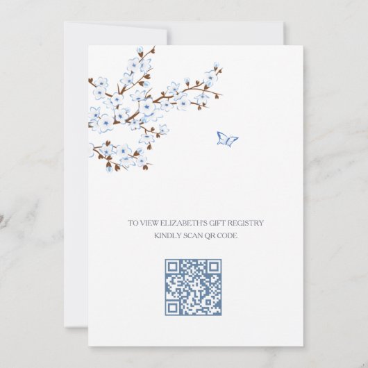 QR-code | Witte kersenbloesem Baby shower Kaart (Achterkant)