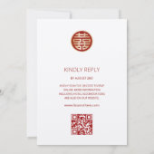 QR-code | Witte pioen Chinese bruiloft Kaart (Achterkant)
