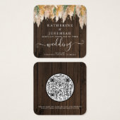 QR Code Wood Pampas Grass Weddenschap Vierkante Visitekaartjes (Voorkant /achterkant)