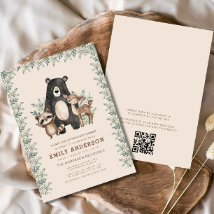 QR Code Woodland Forest Animals Baby shower Kaart