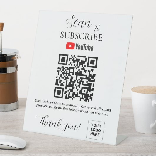 QR code Youtube Subscribe Pedestal Sign Reclamebord Met Voetstuk (Insitu)