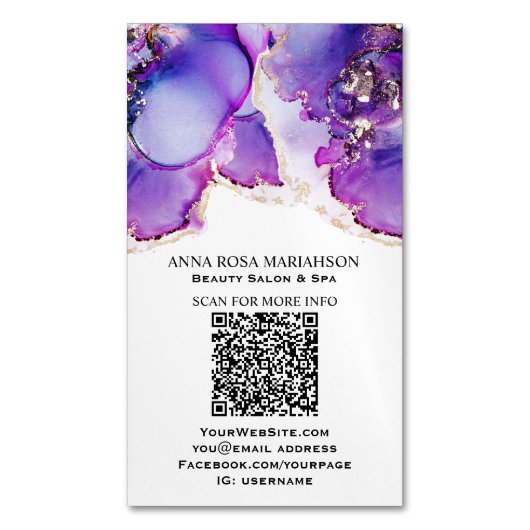 *~* QR CODE Yummy Violet Blue Gilded AP29 Magnetisch Visitekaartje (Voorkant Verticaal)