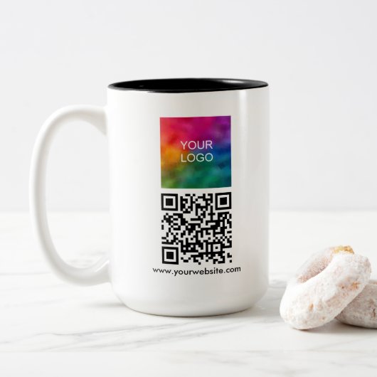 QR-code Zakelijk Logo Modern Eenvoudig Sjabloon Tweekleurige Koffiemok (Met donut)