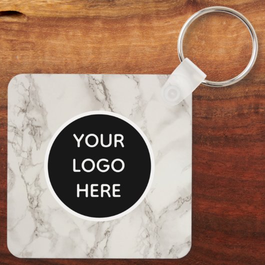 QR Code Zakelijk Logo Professioneel Marmer Sleutelhanger (Achterkant)