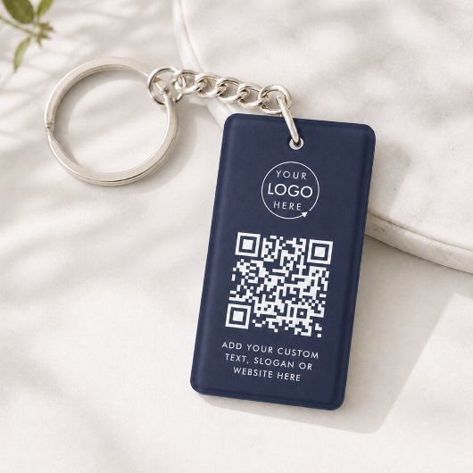 QR Code | Zakelijk Logo Professioneel Navyblauw Sleutelhanger