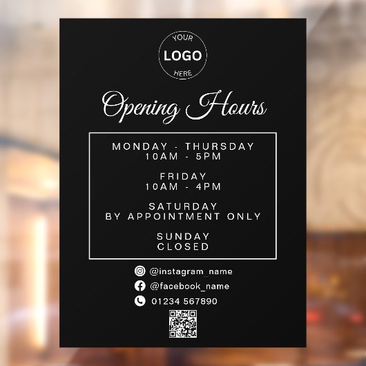 QR Code Zakelijke Logo Openingstijden Uren Raamsticker (Vel 2)