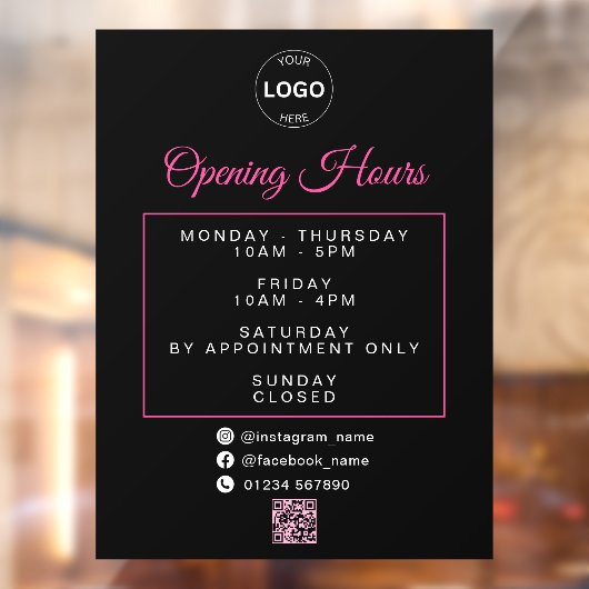 QR Code Zakelijke Logo Openingstijden Uren Raamsticker (Vel 2)