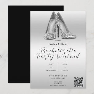 QR CODE Zilveren Glitter Schoenen Bachelorette Kaart